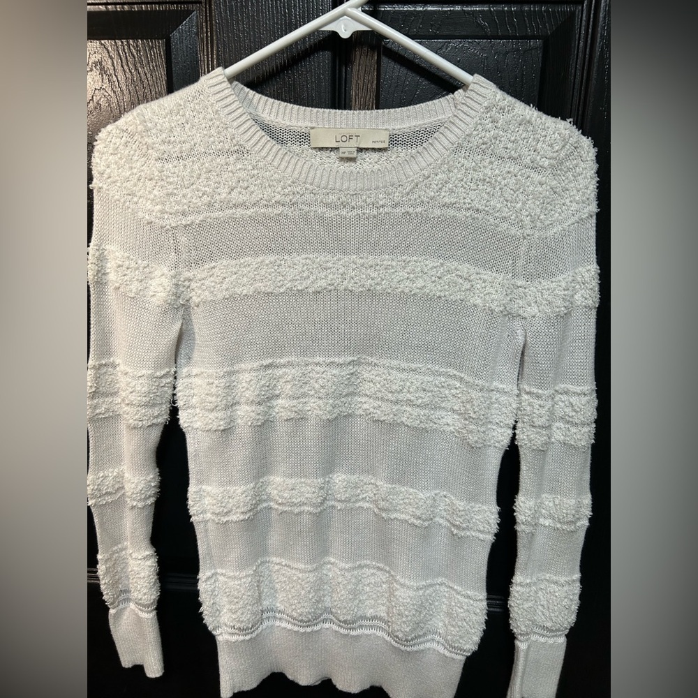 LOFT Women's Cream Textured Crew Neck Sweater